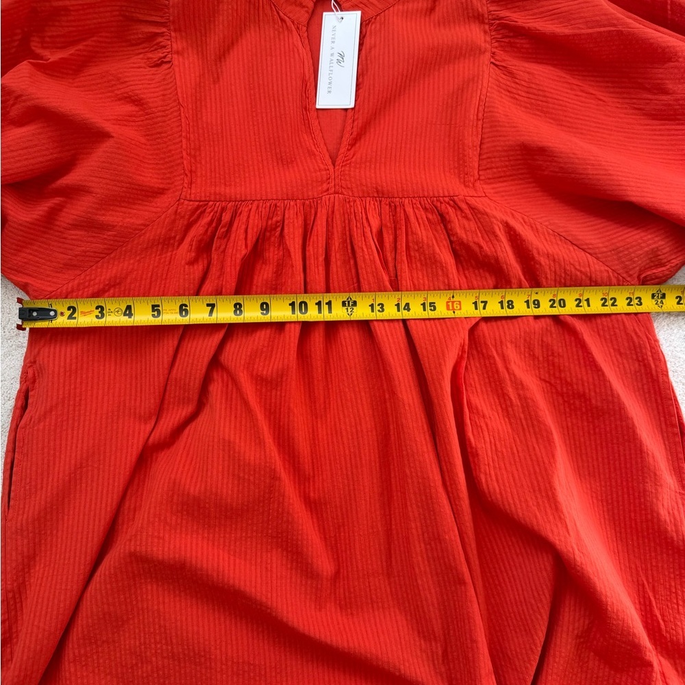 Never A Wallflower Dress Cotton Puff Sleeves Pockets 100% Cotton NWT - Picture 9 of 9